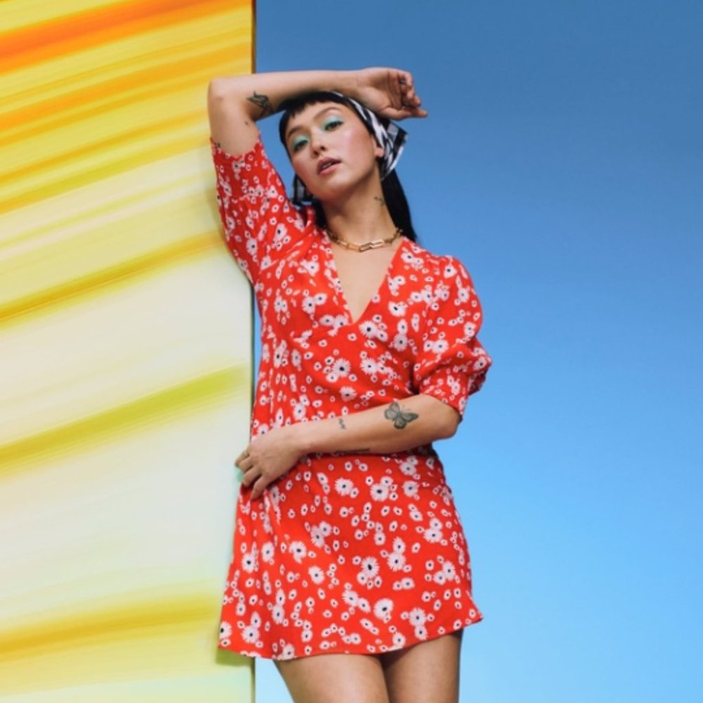 Rixo Red Daisy Babydoll Dress